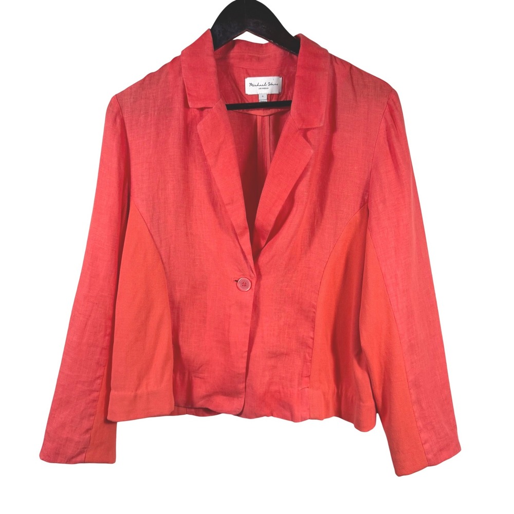 Michael Stars Pearson Ribbed Womens Linen Mixed Media Knit Panel Blazer Jacket S